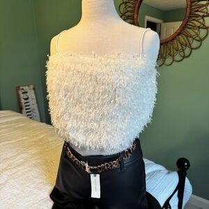 Anthropologie White Fuzzy Crop Top
